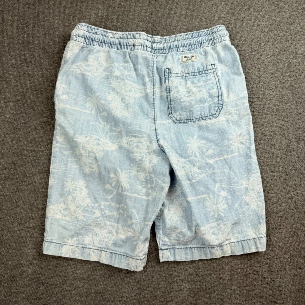 OshKosh‎ B'gosh Shorts Boys 10 Blue Tropical Palm Tree Dinosaur Print Cotton